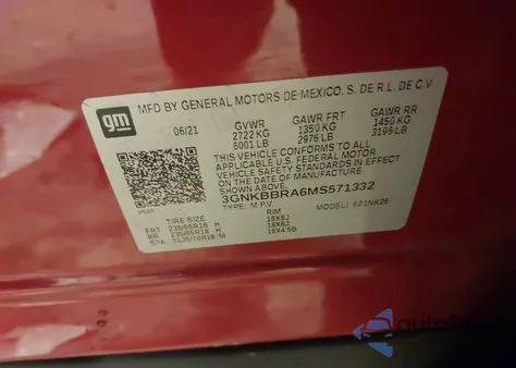 2021 Chevrolet Blazer 1Lt from USA, damaged, VIN 3GNKBBRA6MS571332